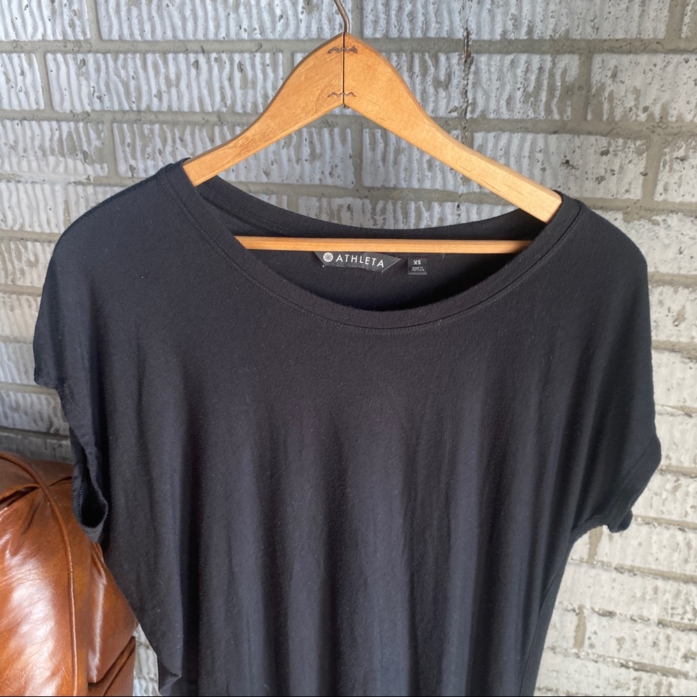 Athleta Drape Crew Asymmetrical Black Athletic Dress